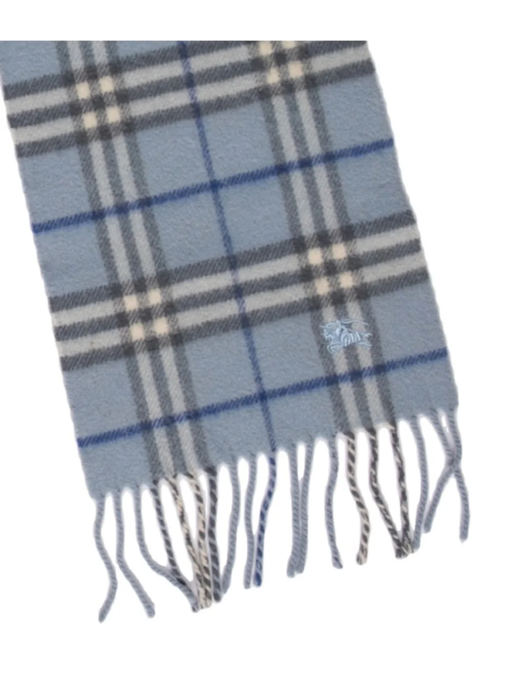 Women's Burberry Cashmere Wool Scarf One Size Blue White Plaid
